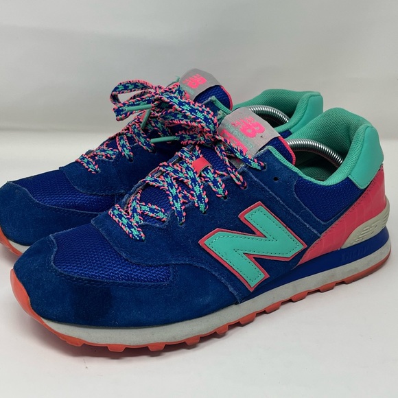 Woman’s New Balance 574 BFP Vibrant Pink Blue Teal Athletic Shoes Sz 10 - Picture 1 of 8